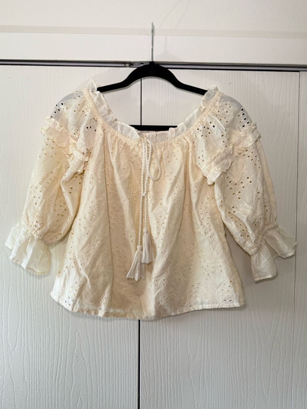 Seen Worn Kept x Anthropologie Eyelet Lace Off the Shoulder Boho Prairie Top 2